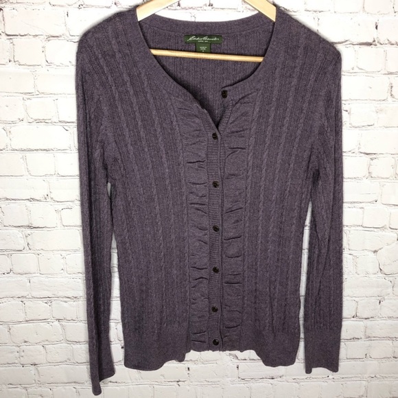 Eddie Bauer Purple Ruffle Cardigan - Picture 2 of 4